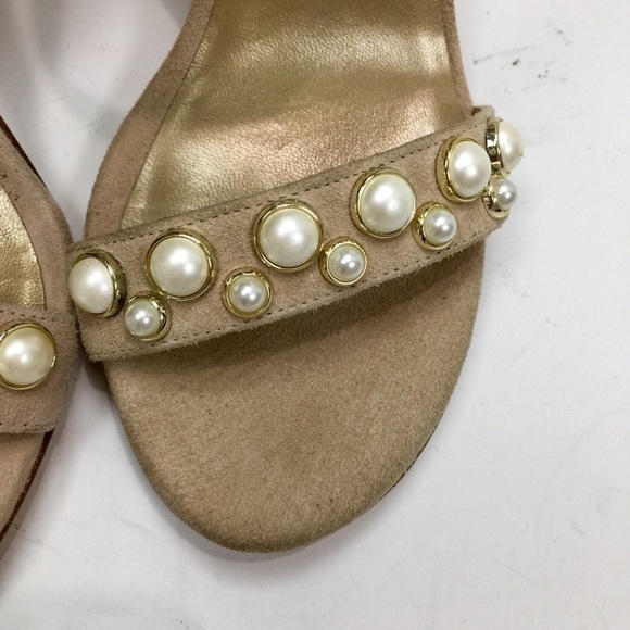 Stuart Weitzman More Pearls Bisque Suede Sandals Size 5 - Picture 10 of 17